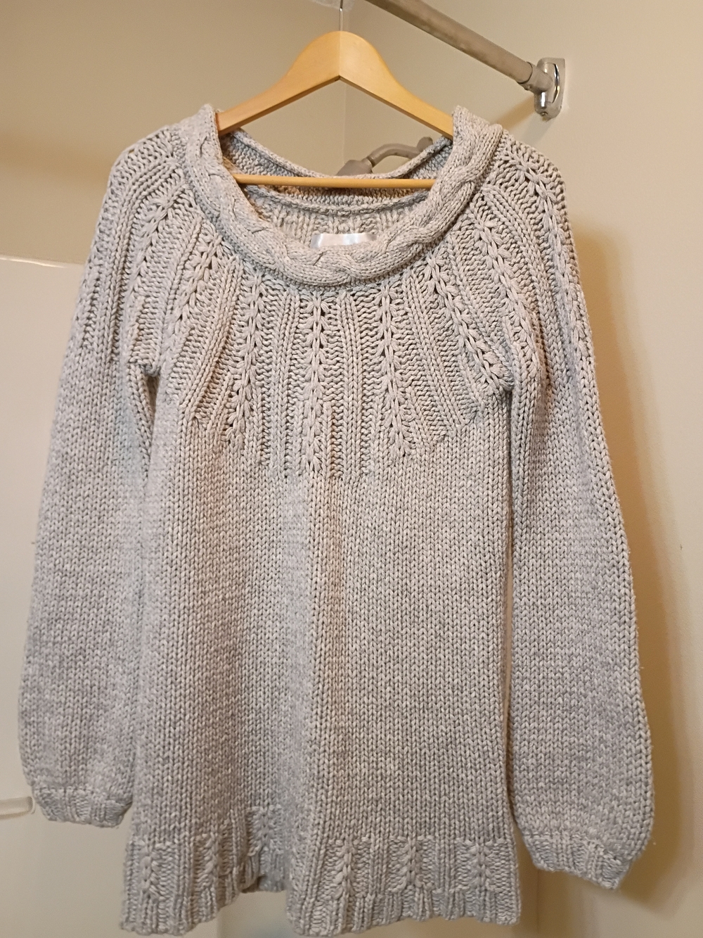 Vintage Old Navy Wool Sweater Womens Large Gray Chunky Cable Knit